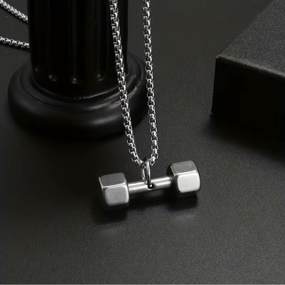 NWT Stainless Steel Dumbbell Pendant Necklace 23” Gym Fitness Jewelry